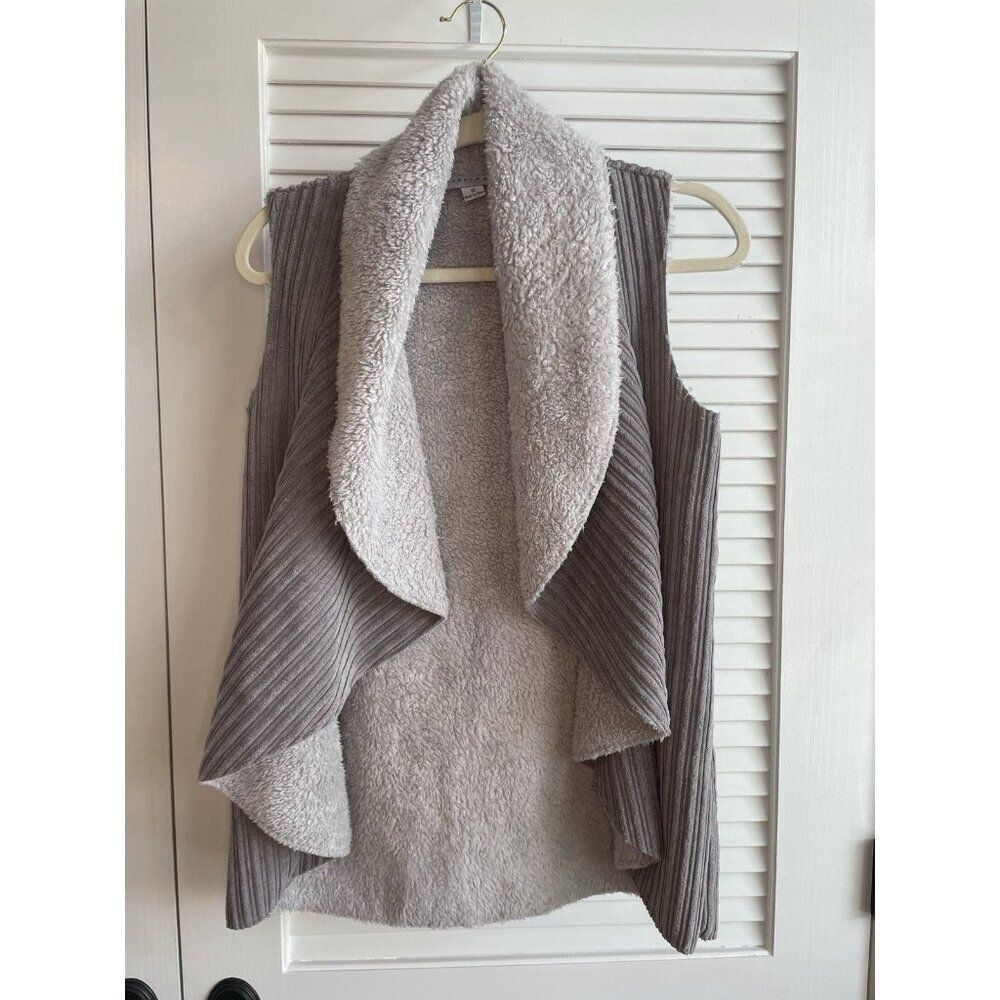 Favlux Sherpa Vest Women's Small Gray Taupe Textured Fleece Waterfall Faux Fur